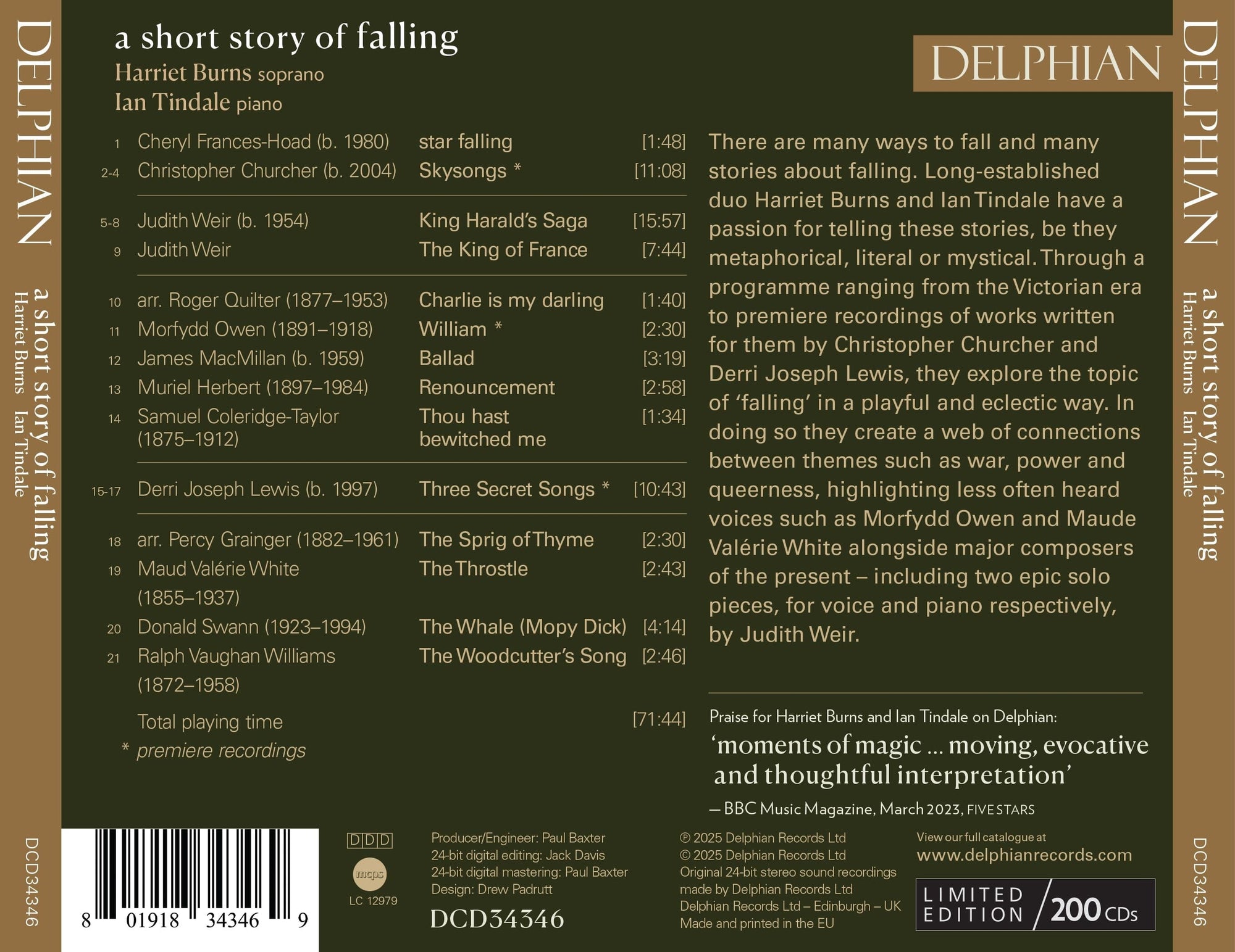 A Short Story of Falling CD Delphian Records