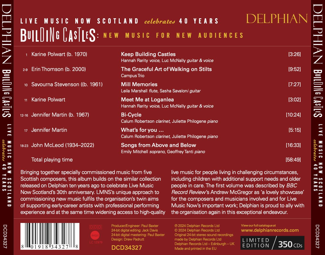 Building Castles: Live Music Now Scotland celebrates 40 years CD Delphian Records