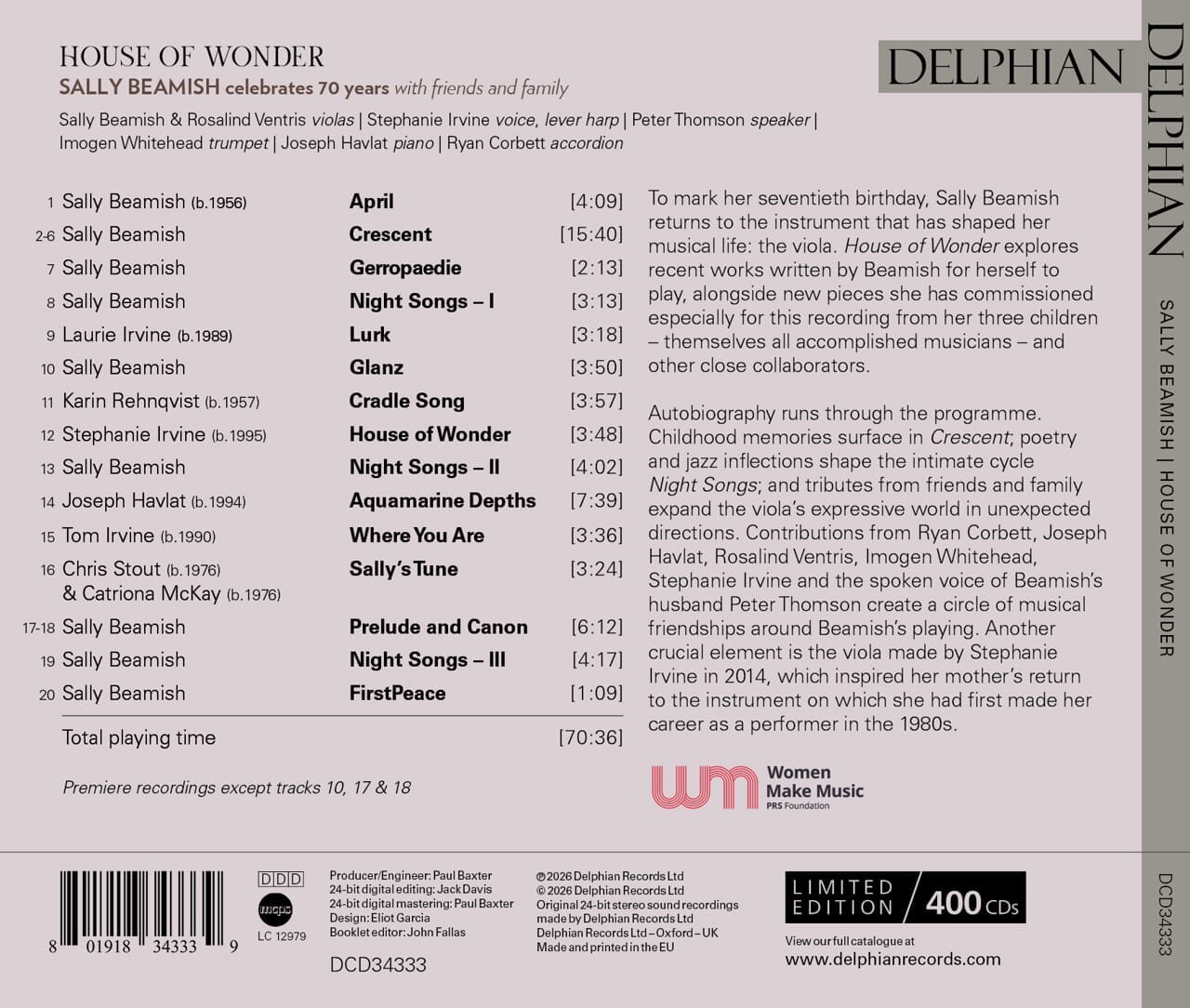 House of Wonder: Sally Beamish celebrates 70 years CD Delphian Records