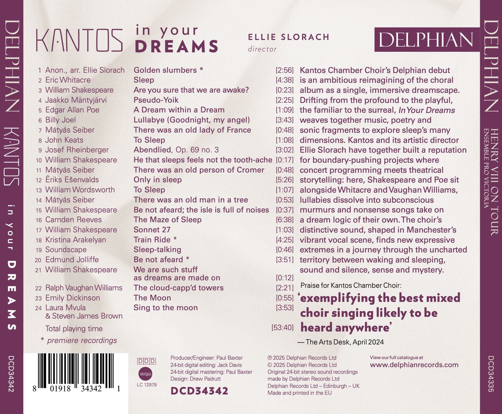 Kantos: In Your Dreams CD Delphian Records