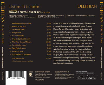 Listen. It is here: Song Cycles by Edward Picton-Turbervill CD Delphian Records