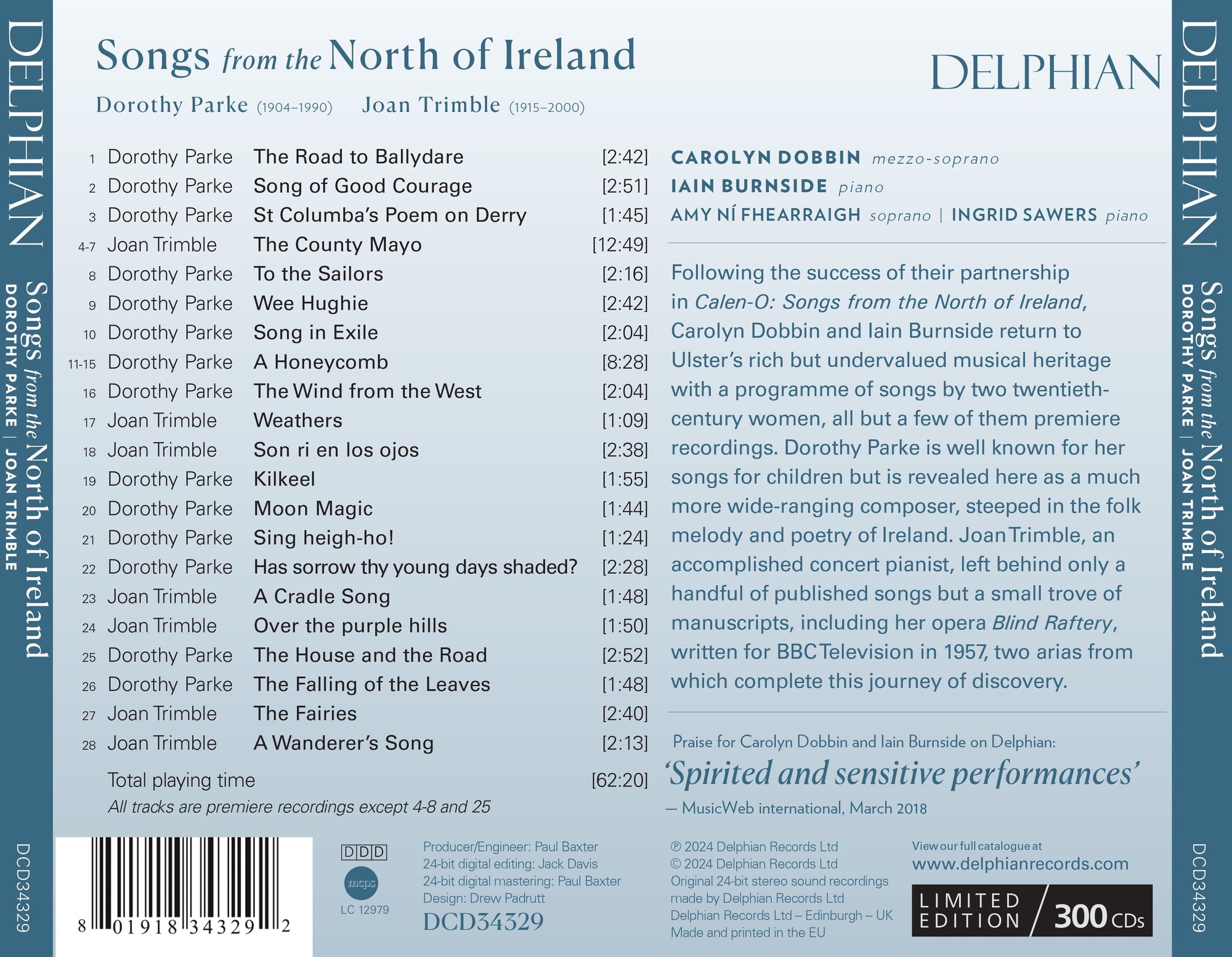 Songs from the North of Ireland: Dorothy Parke | Joan Trimble CD Delphian Records