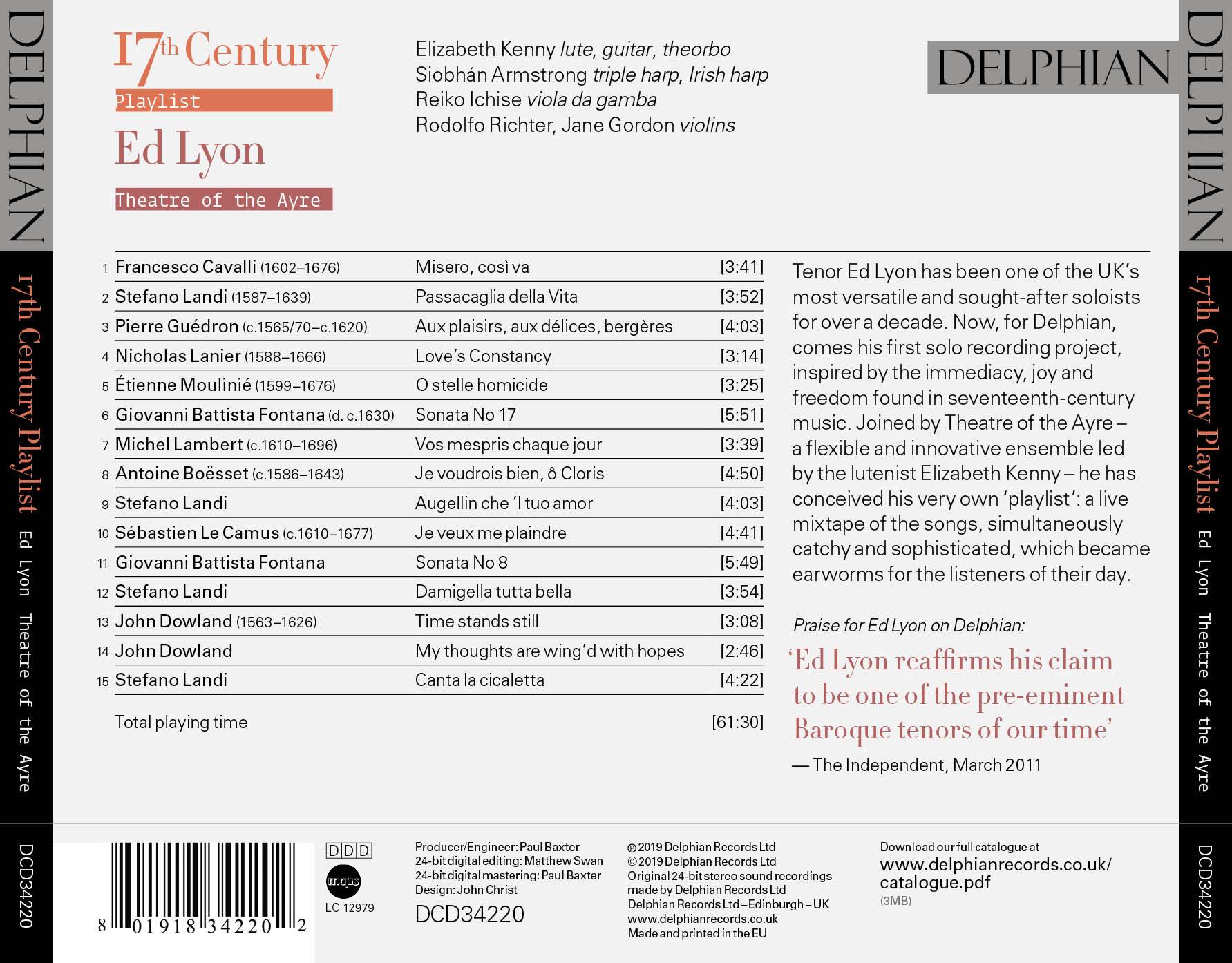 17th Century Playlist CD Delphian Records