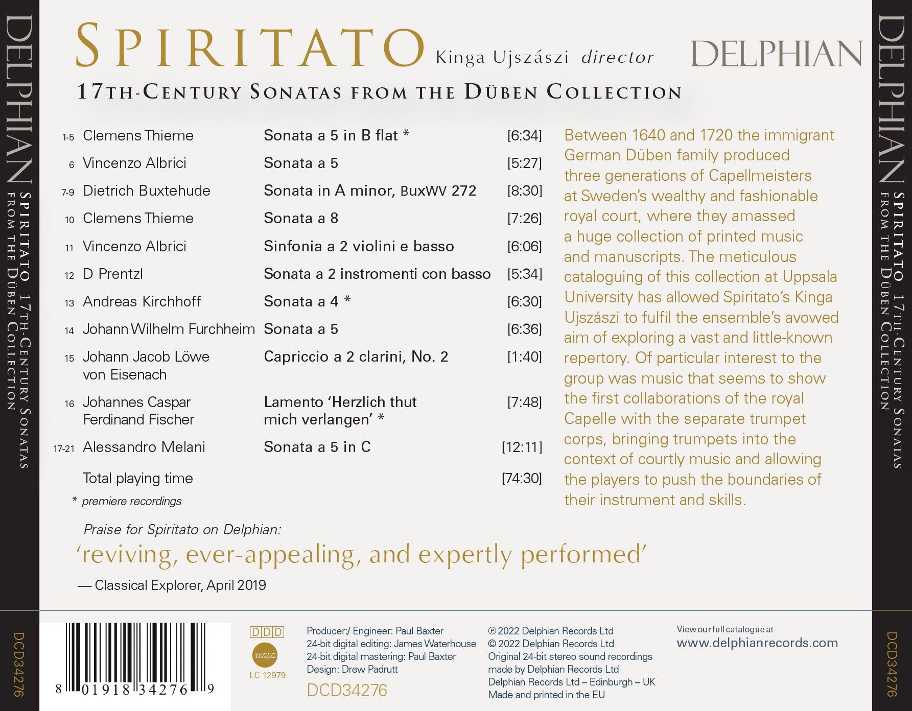 17th-Century Sonatas from the Düben Collection CD Delphian Records