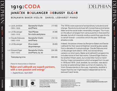 1919: Boulanger | Janáček | Elgar | Debussy CD Delphian Records