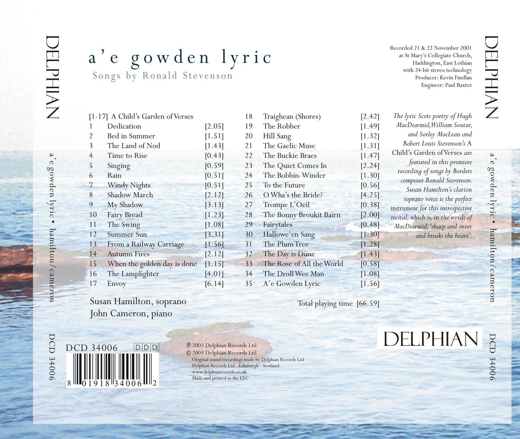 A’e gowden lyric: songs by Ronald Stevenson CD Delphian Records