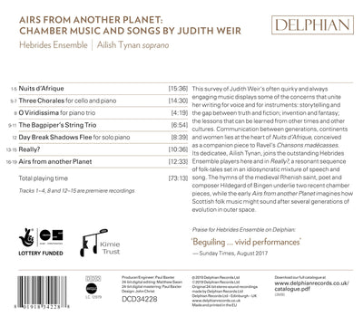Airs from Another Planet: Chamber Music & Songs by Judith Weir CD Delphian Records