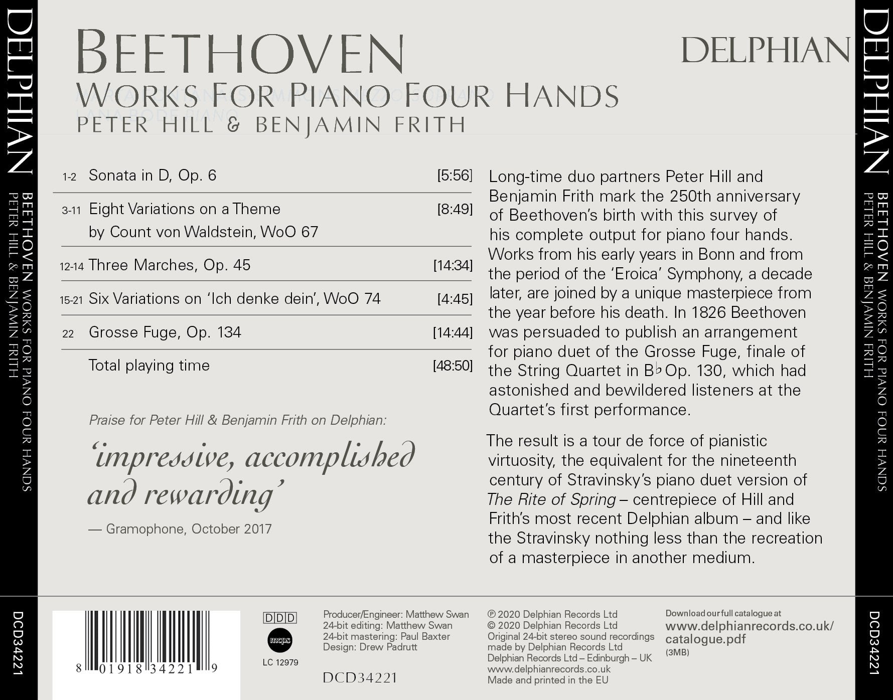 Beethoven: Works For Piano Four Hands CD Delphian Records