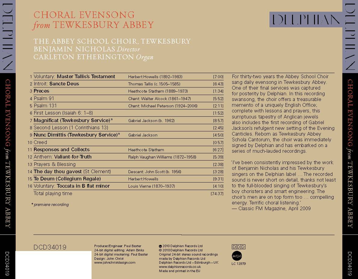 Choral Evensong from Tewkesbury Abbey CD Delphian Records