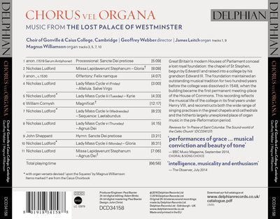 Chorus vel Organa: Music from the lost Palace of Westminster CD Delphian Records