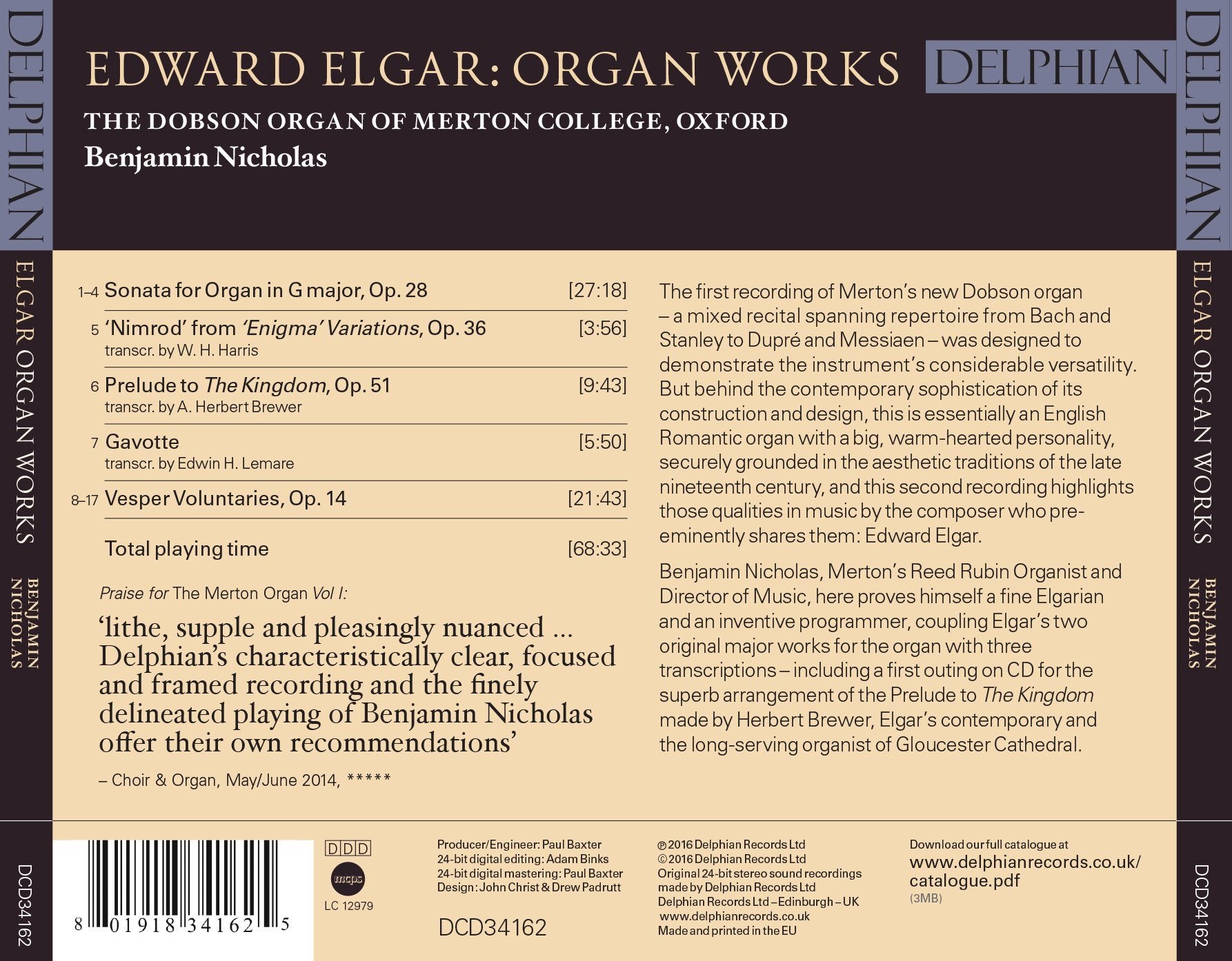 Elgar: Organ Works CD Delphian Records