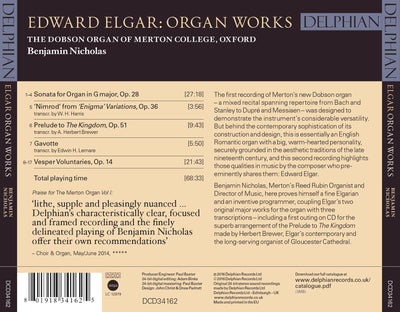 Elgar: Organ Works CD Delphian Records