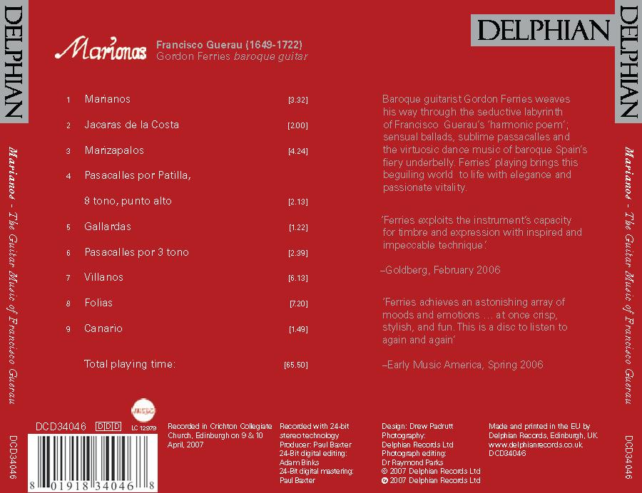 Francisco Guerau: Marionas CD Delphian Records