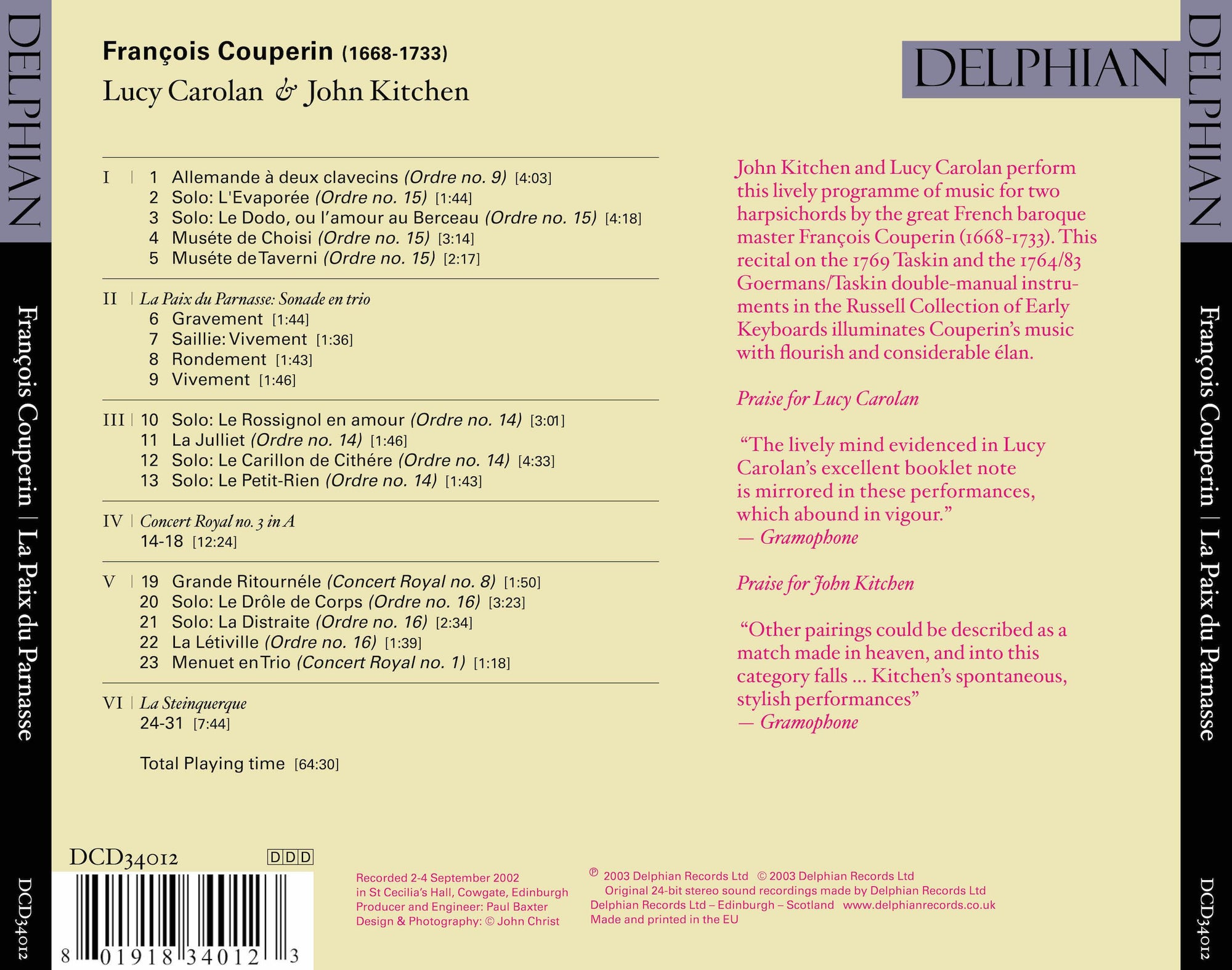 François Couperin: La Paix du Parnasse CD Delphian Records