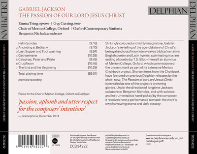 Gabriel Jackson: The Passion of our Lord Jesus Christ CD Delphian Records