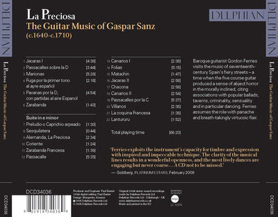 Gaspar Sanz: La Preciosa CD Delphian Records