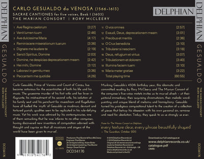 Gesualdo: Sacrae Cantiones CD Delphian Records