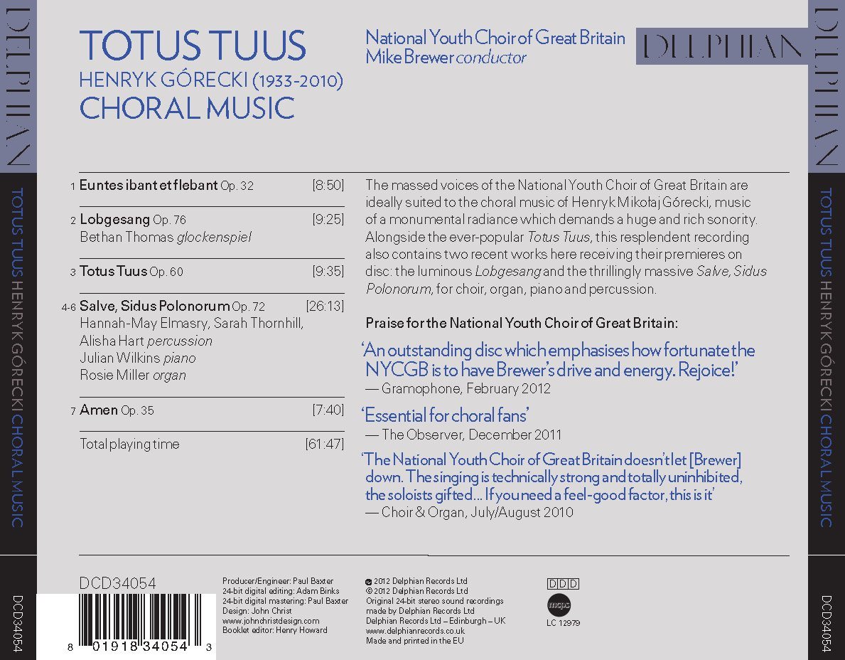 Henryk Mikołaj Górecki: Choral Music CD Delphian Records