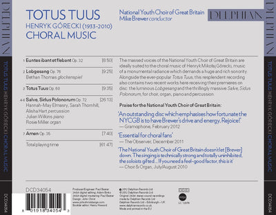 Henryk Mikołaj Górecki: Choral Music CD Delphian Records