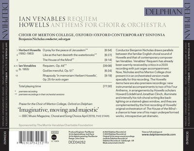 Ian Venables: Requiem | Howells: anthems for choir & orchestra CD Delphian Records