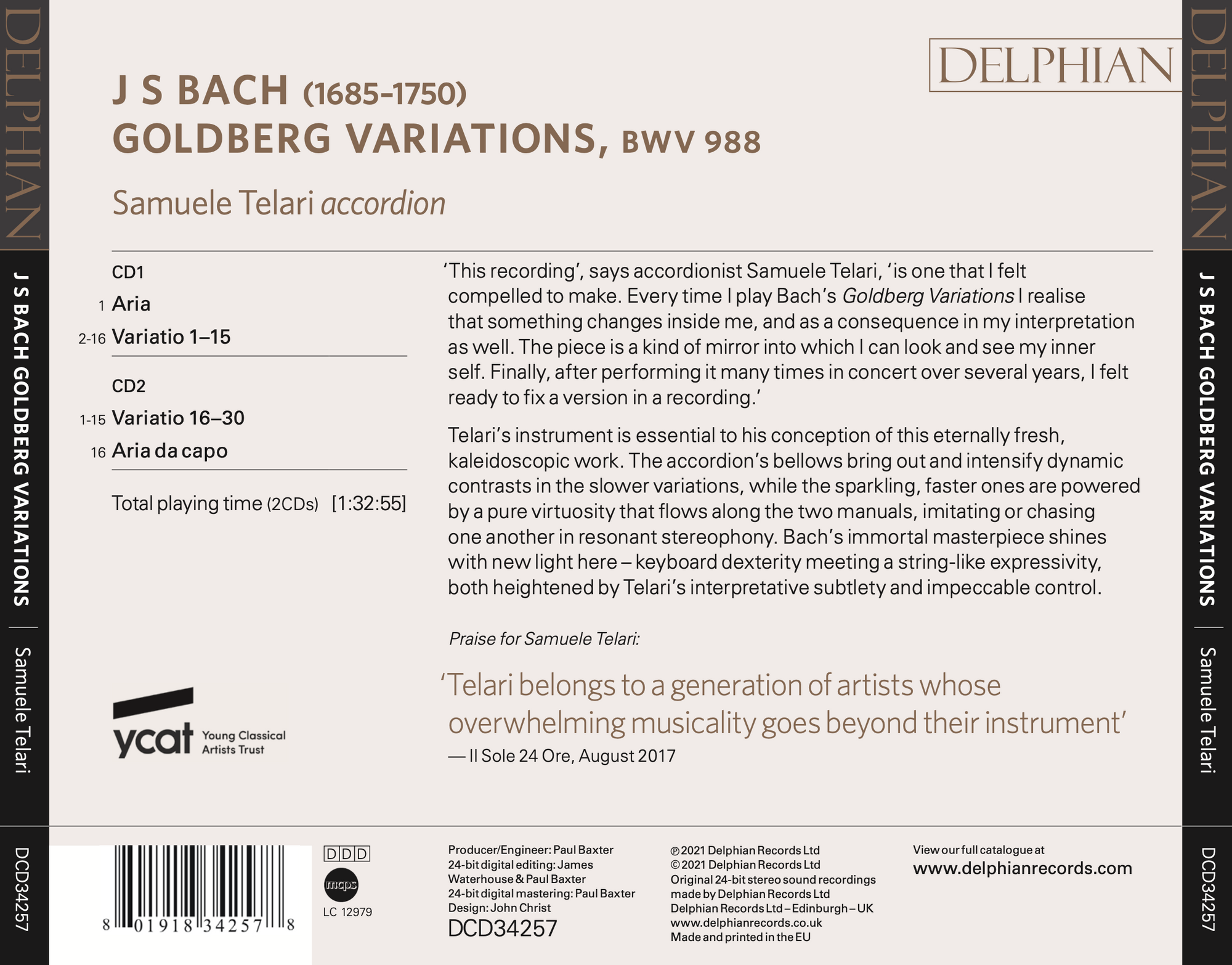 J S Bach: Goldberg Variations Delphian Records