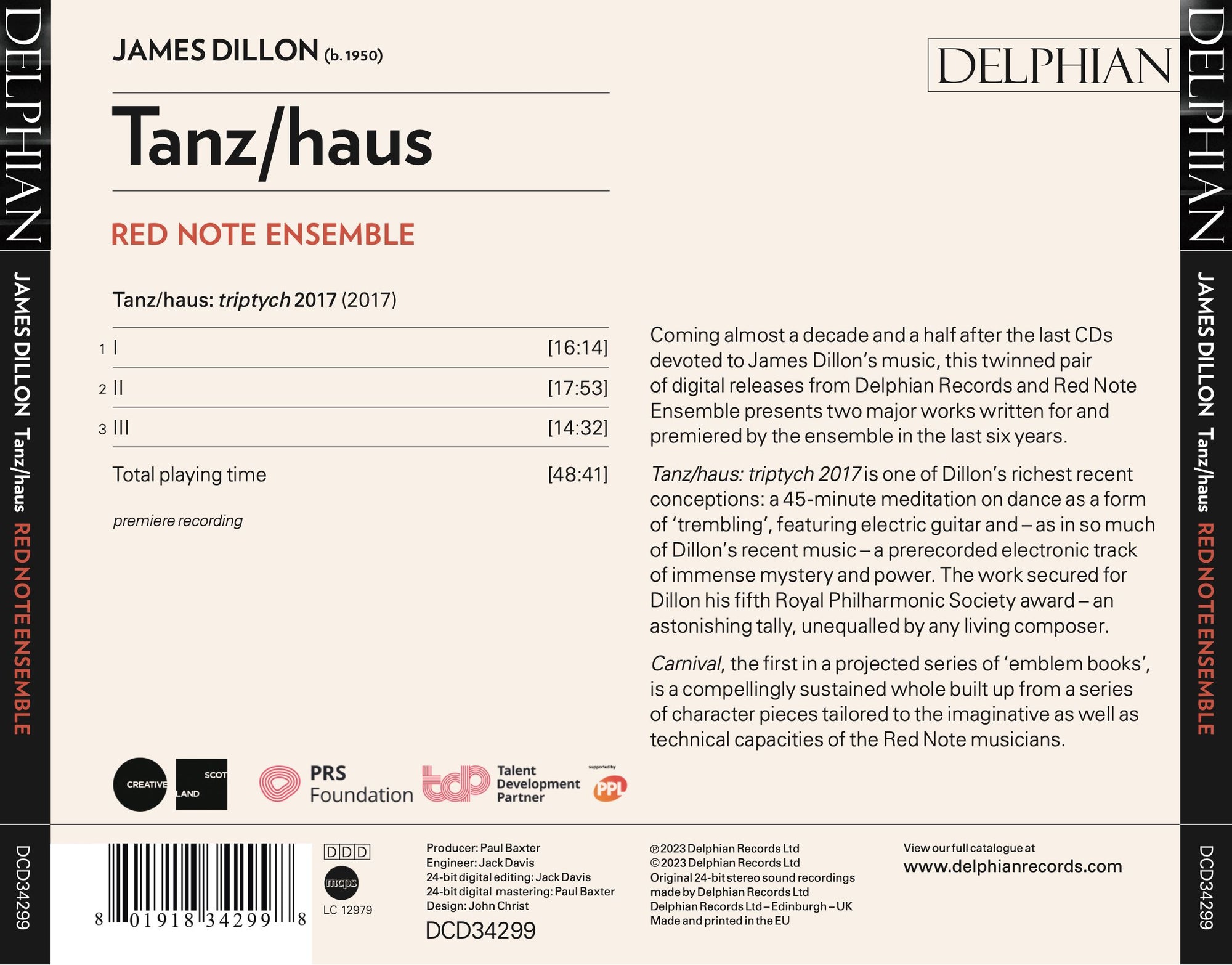 James Dillon: Tanz/Haus CD Delphian Records