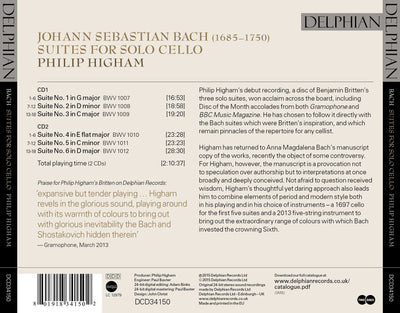 J.S. Bach: Suites for Solo Cello CD Delphian Records