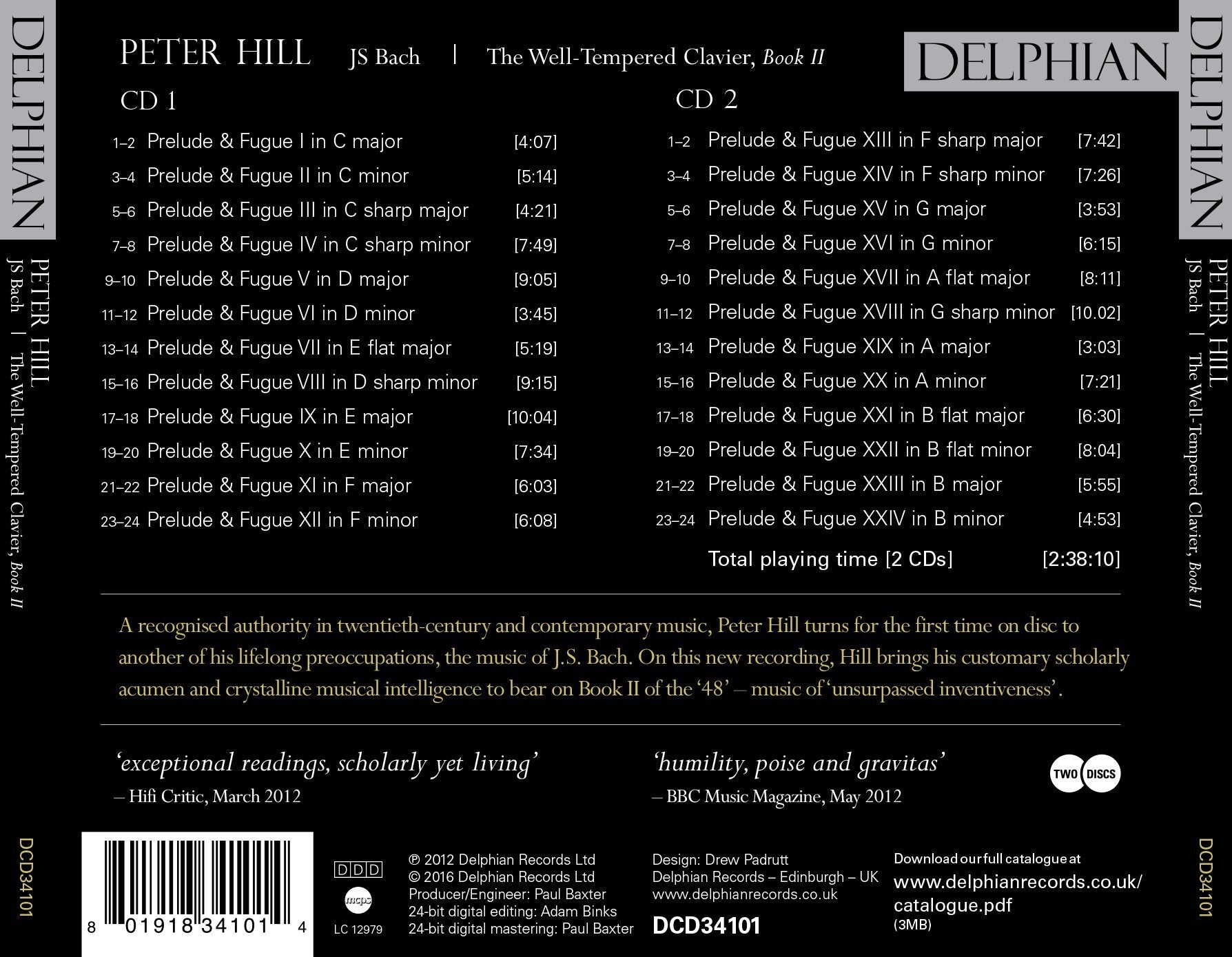 J.S. Bach: The Well-Tempered Clavier, Book II (2 CDs) CD Delphian Records
