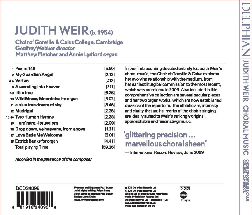 Judith Weir: Choral Music CD Delphian Records