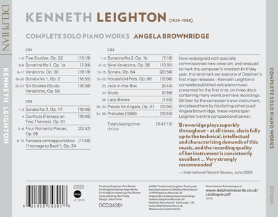 Kenneth Leighton: Complete Solo Piano Works CD Delphian Records