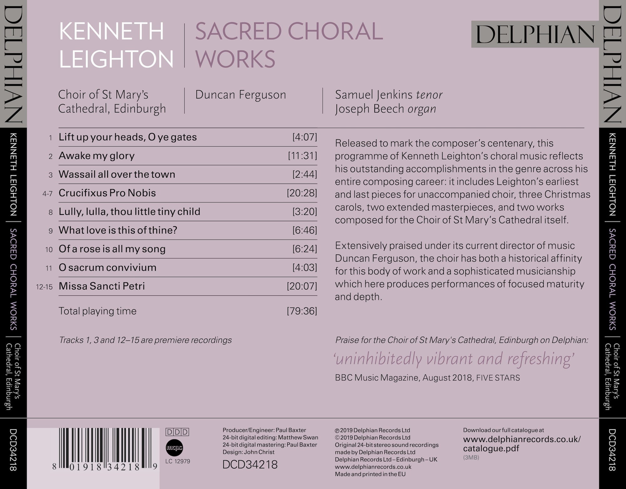 Kenneth Leighton: Sacred Choral Works CD Delphian Records