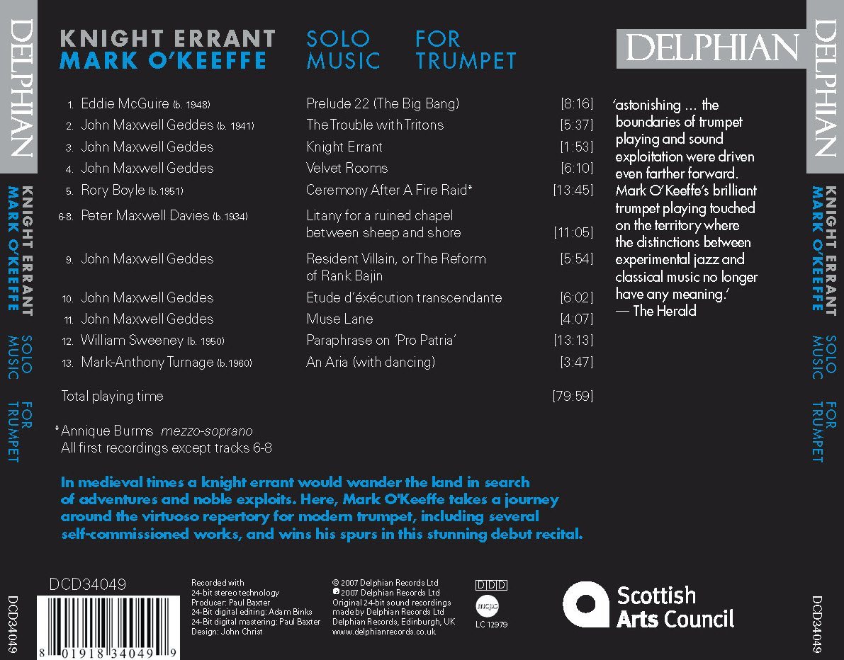 Knight Errant: solo music for trumpet CD Delphian Records