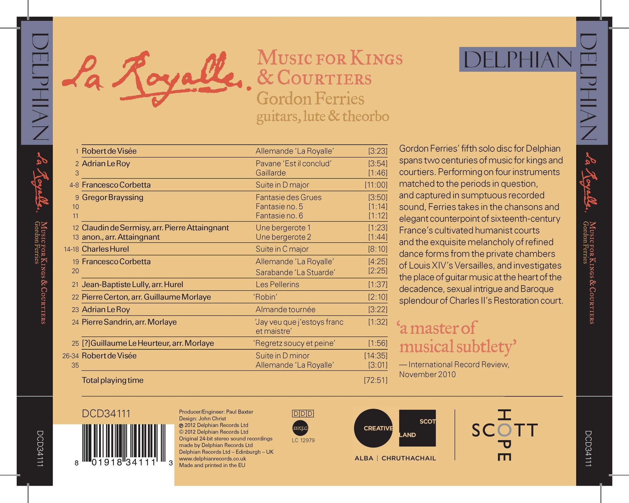 La Royalle: Music for Kings and Courtiers CD Delphian Records