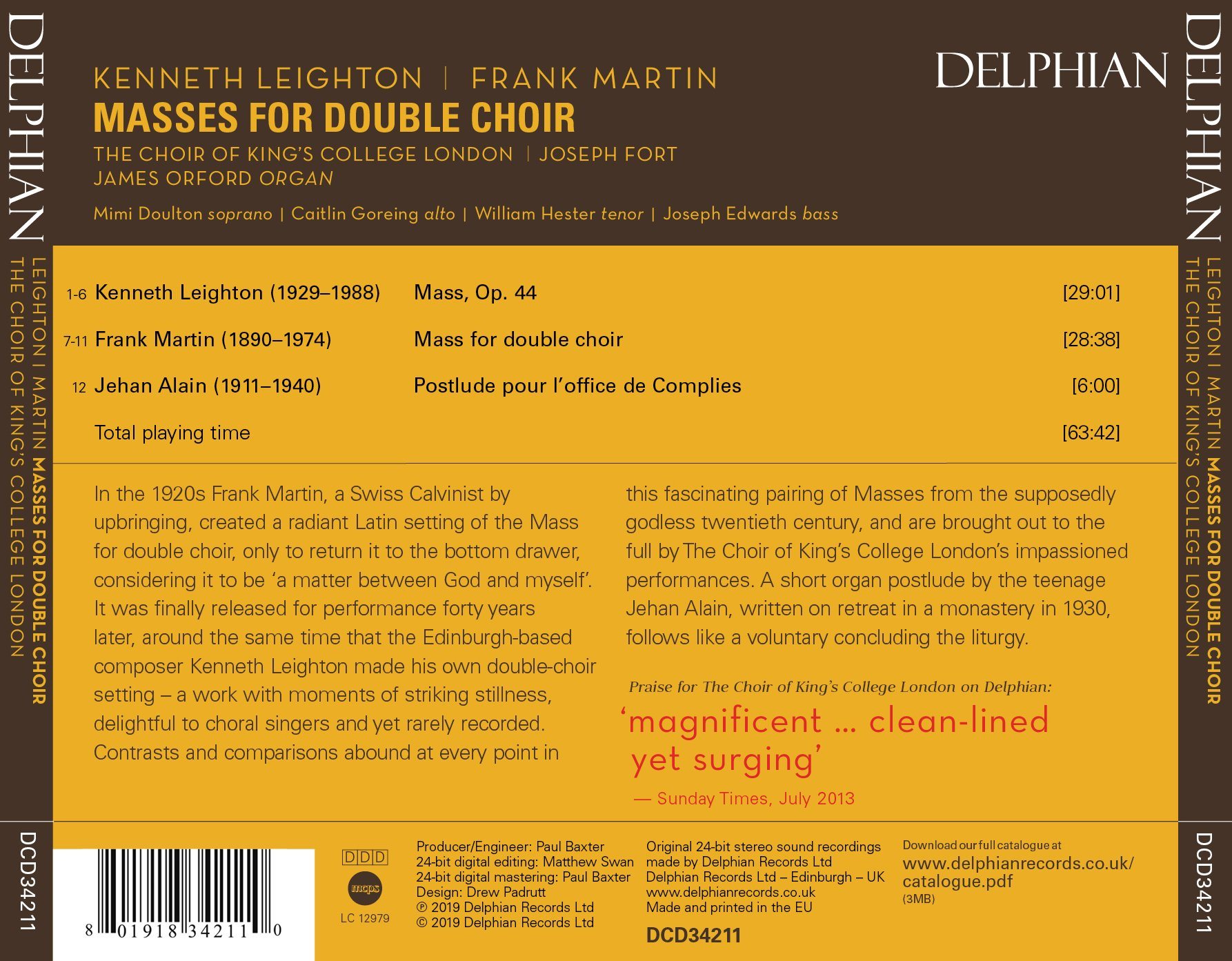 Leighton | Martin: Masses for Double Choir CD Delphian Records