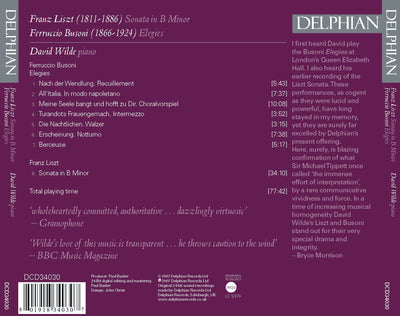 Liszt: Sonata in B minor / Busoni: Elegies CD Delphian Records