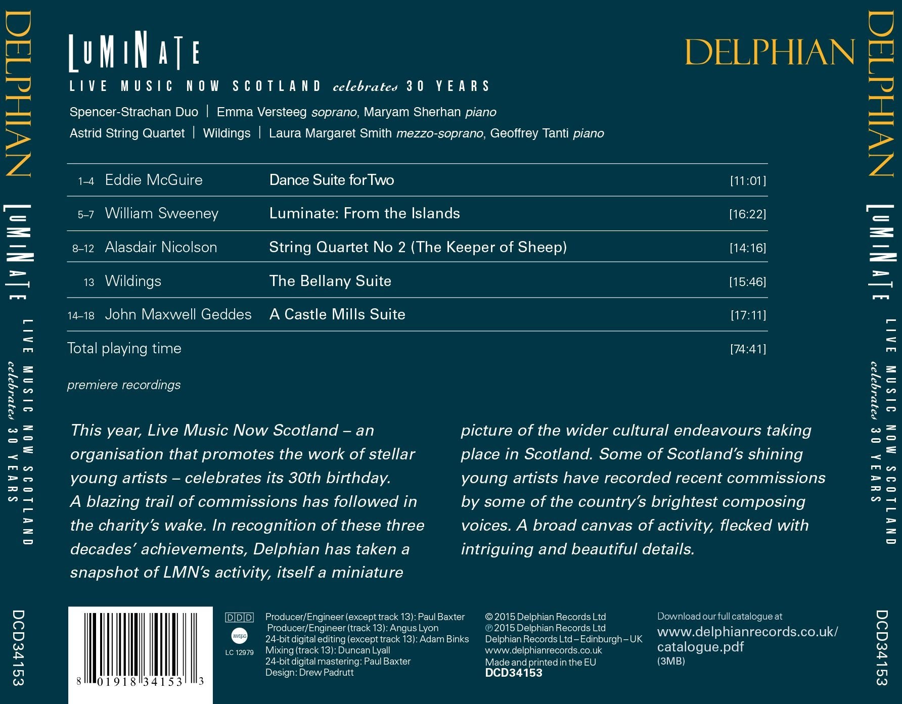 Luminate: Live Music Now Scotland celebrates 30 years CD Delphian Records