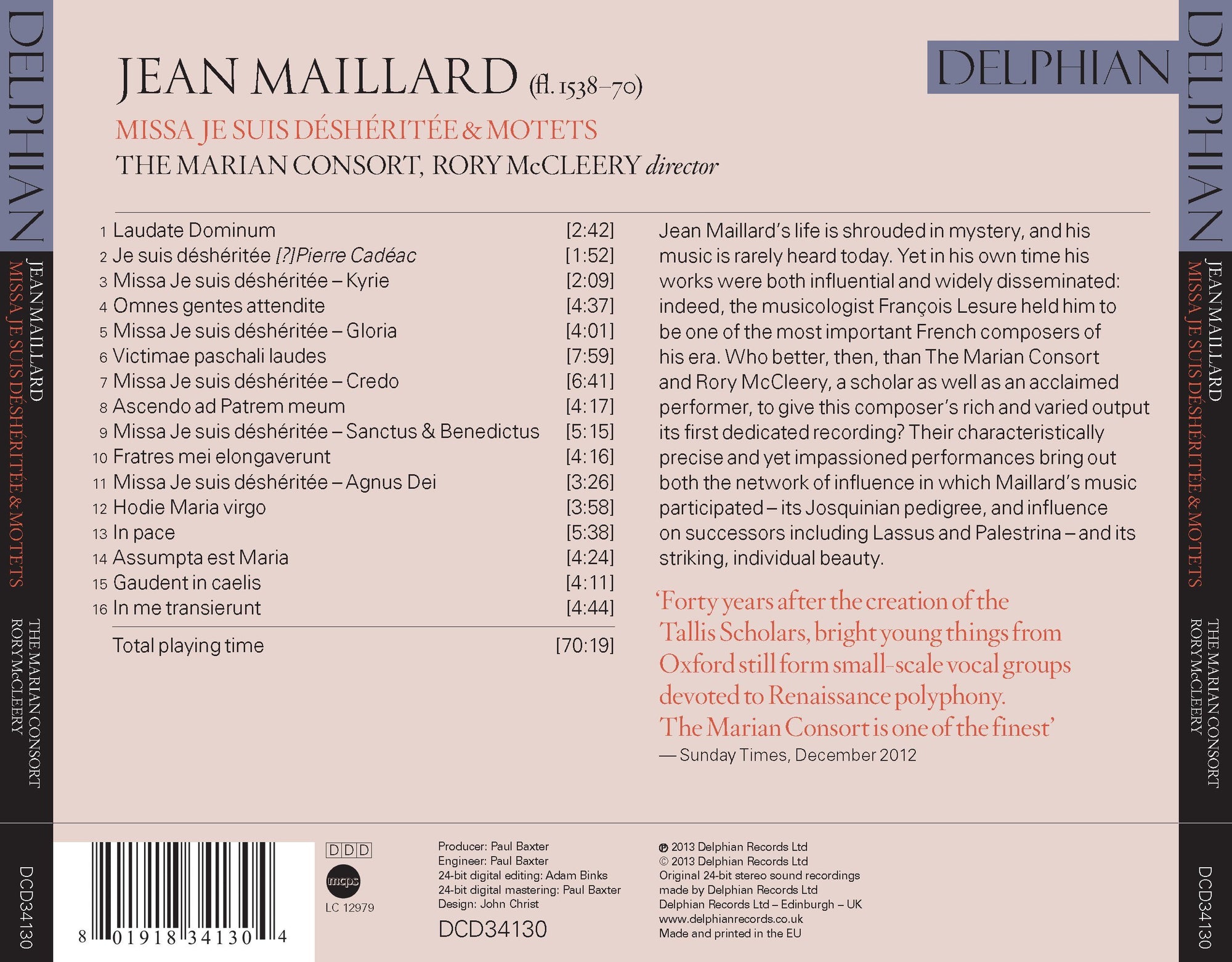 Maillard: Missa Je suis déshéritée & Motets CD Delphian Records