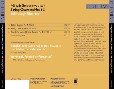 Mátyás Seiber: String Quartets Nos 1–3 CD Delphian Records