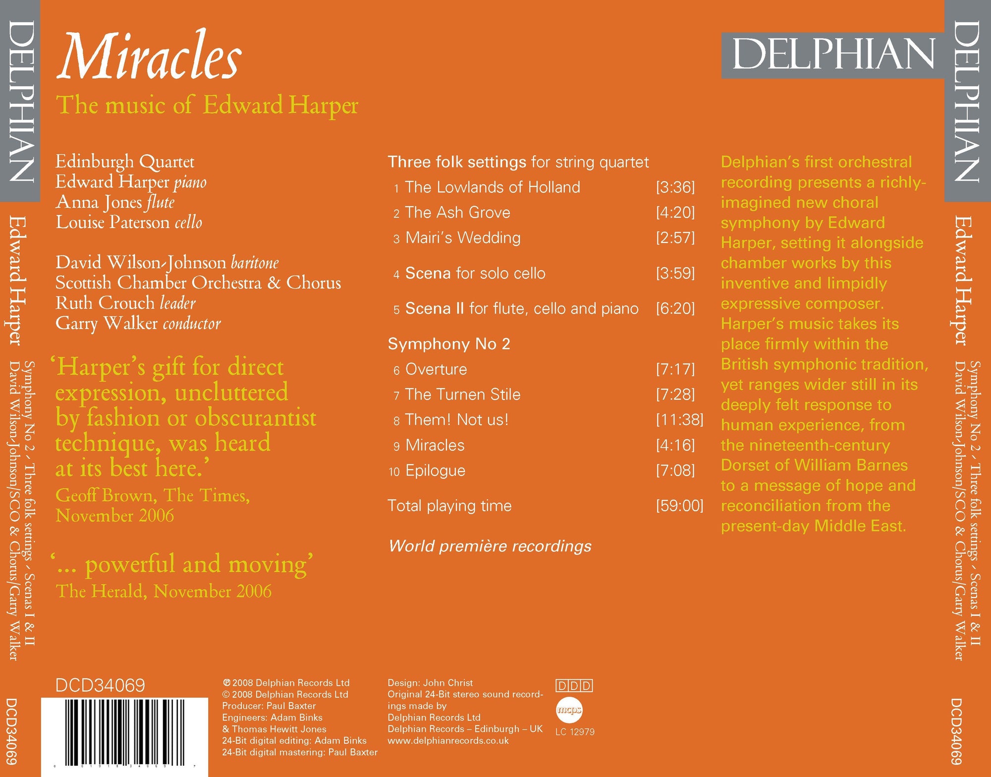 Miracles: The music of Edward Harper CD Delphian Records