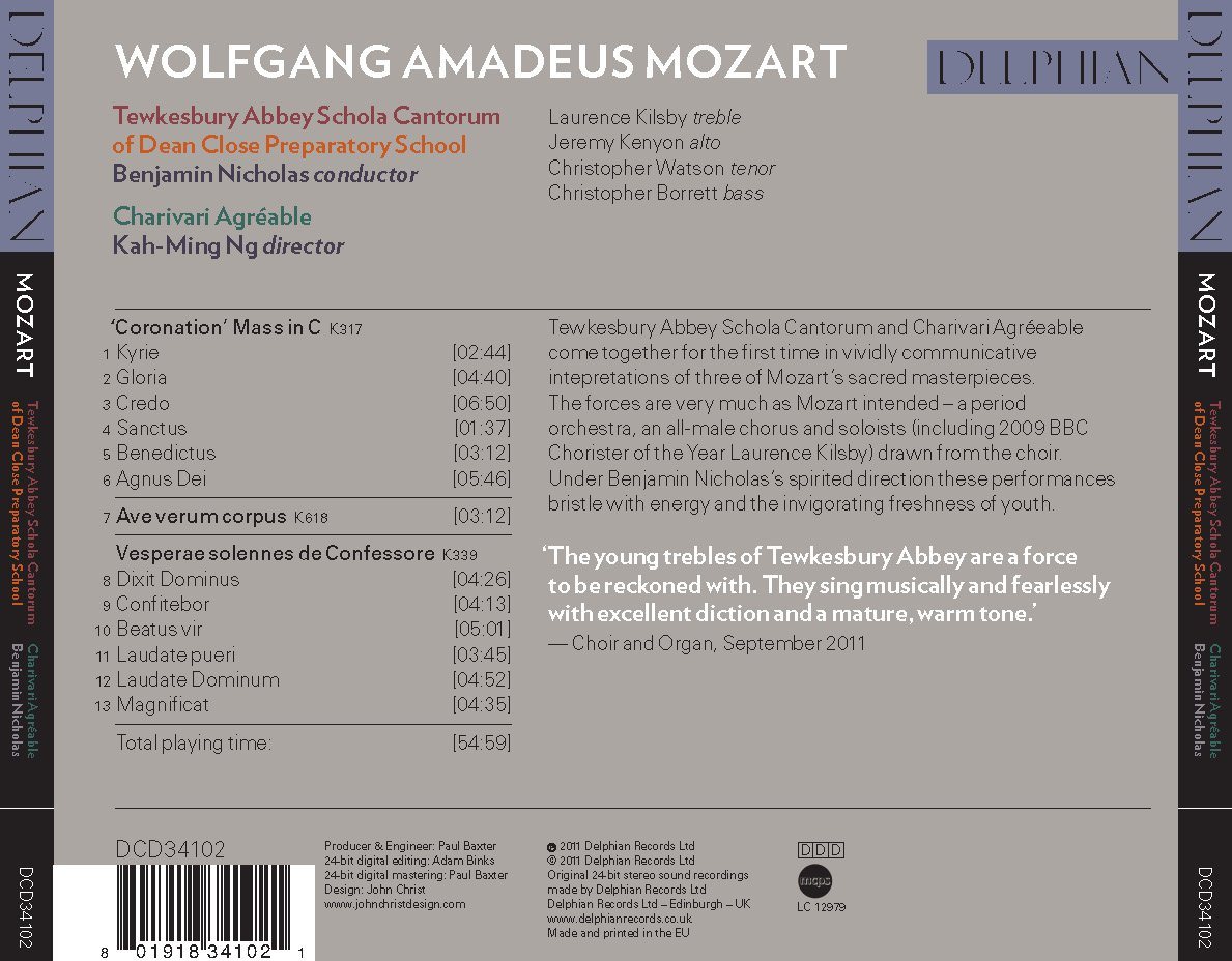 Mozart: ‘Coronation’ Mass, Vespers, Ave verum corpus CD Delphian Records