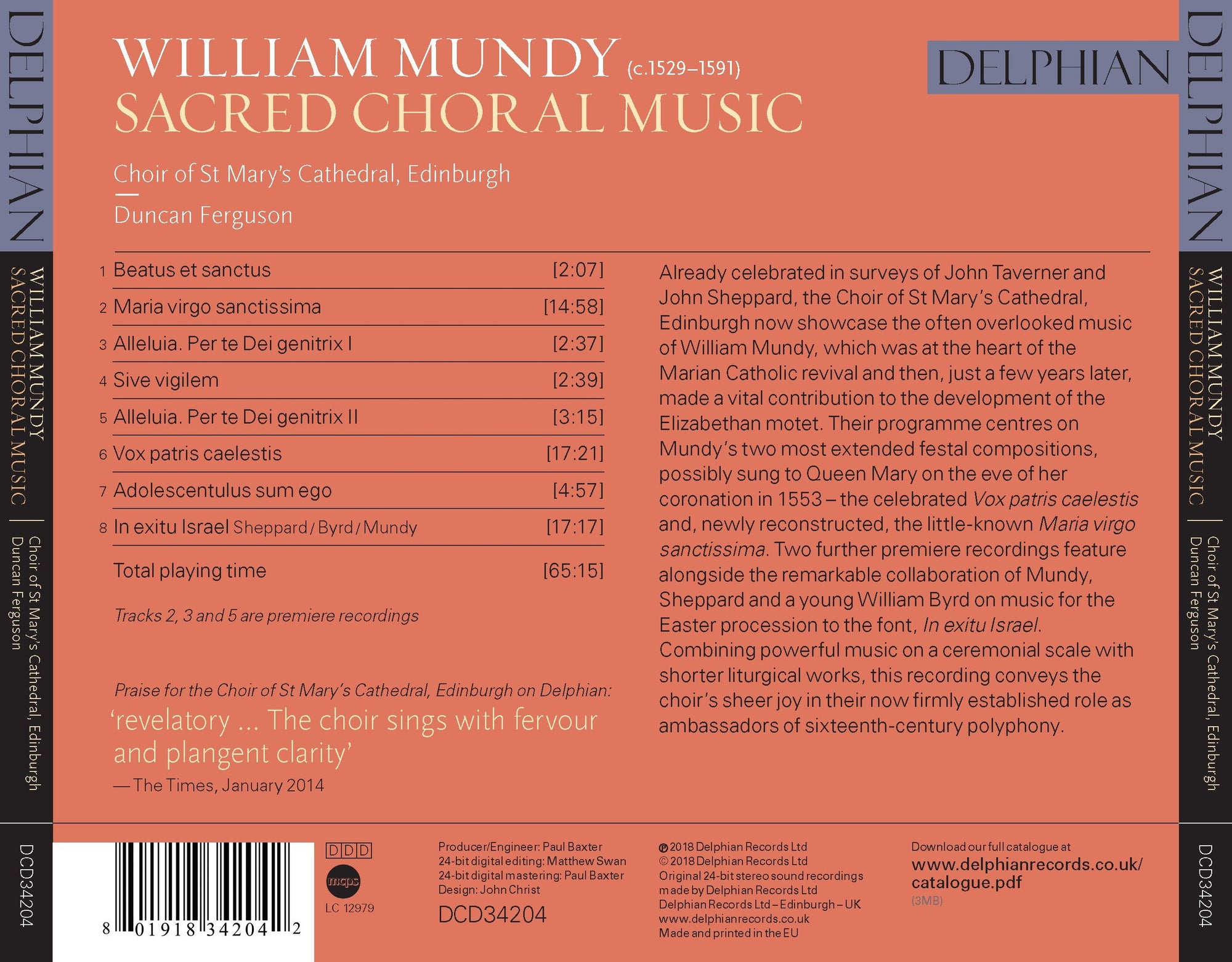Mundy: Sacred Choral Music CD Delphian Records