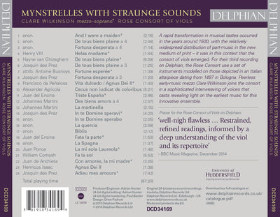 Mynstrelles with Straunge Sounds: the earliest consort music for viols CD Delphian Records