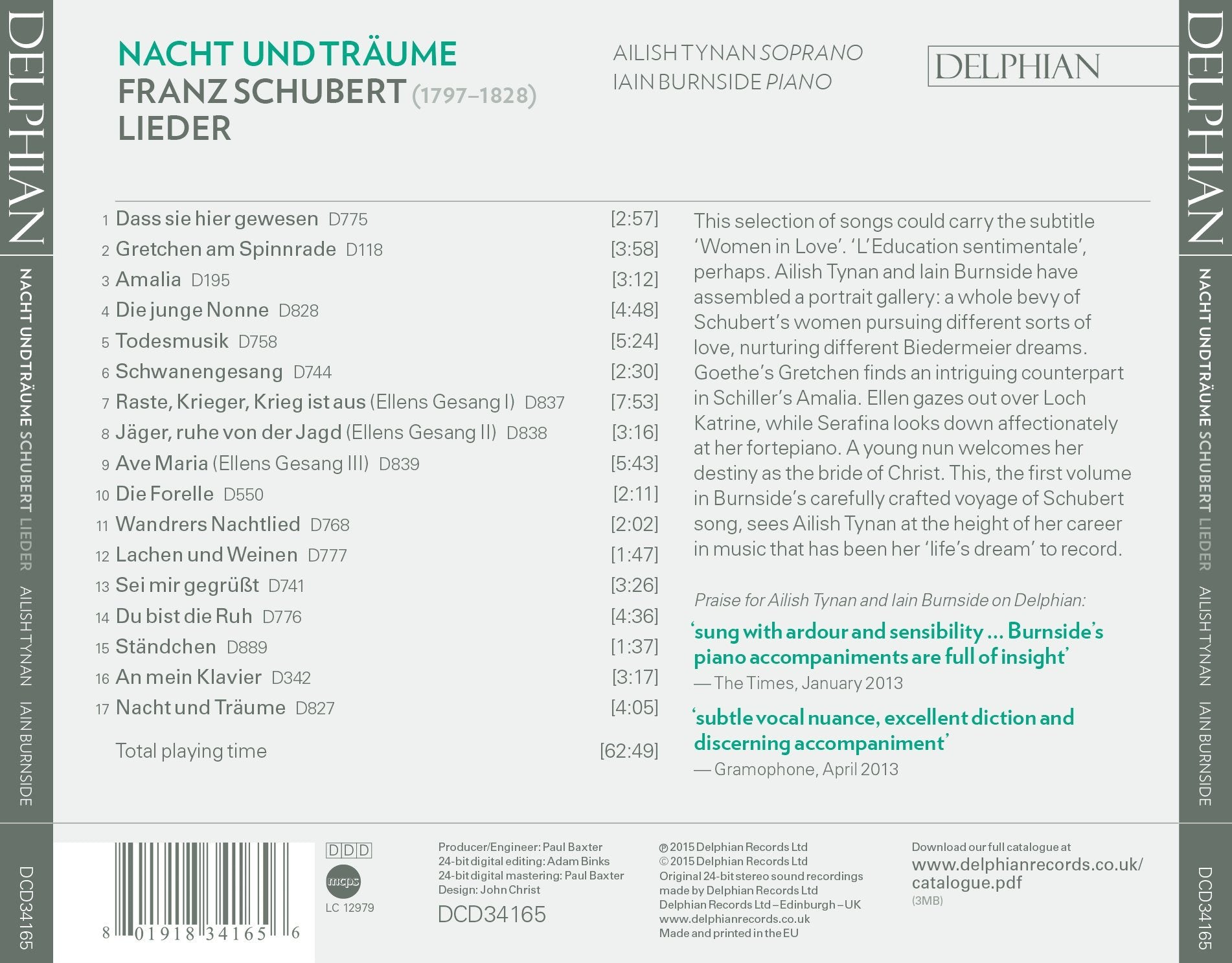 Nacht und Träume: Schubert Lieder CD Delphian Records