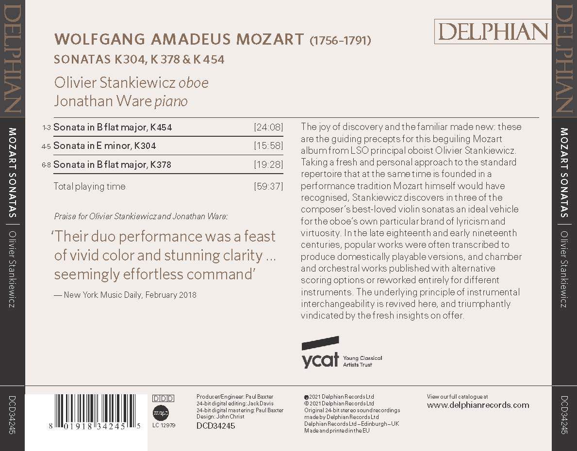 Olivier Stankiewicz: Mozart violin sonatas on oboe Delphian Records
