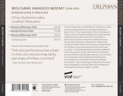 Olivier Stankiewicz: Mozart violin sonatas on oboe Delphian Records