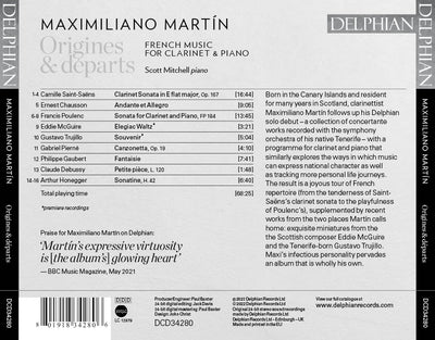 Origines & départs: French music for clarinet and piano CD Delphian Records