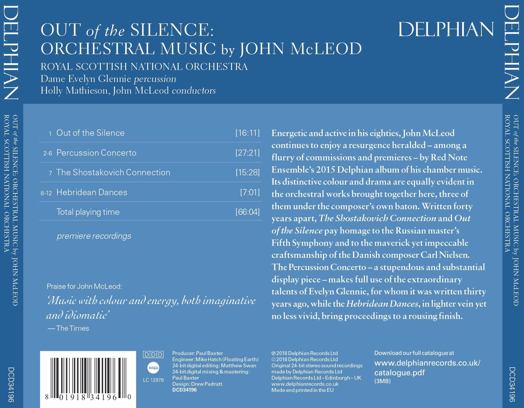 Out of the Silence: Orchestral Music by John McLeod CD Delphian Records