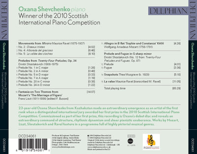 Oxana Shevchenko: winner of the 2010 Scottish International Piano Competition CD Delphian Records