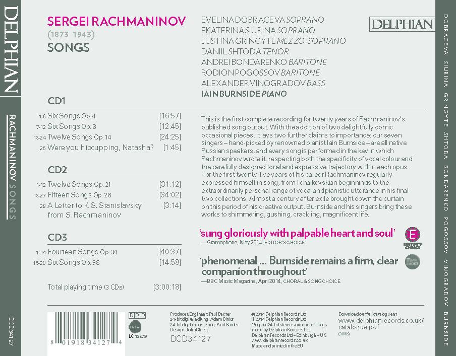 Rachmaninov: Songs (3 CDs) CD Delphian Records