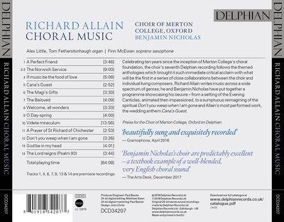 Richard Allain Choral Music CD Delphian Records